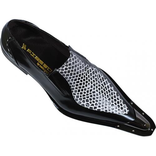 Fiesso Black / White Python Snake Skin Print Design With Metal Tip Shoes FI6594